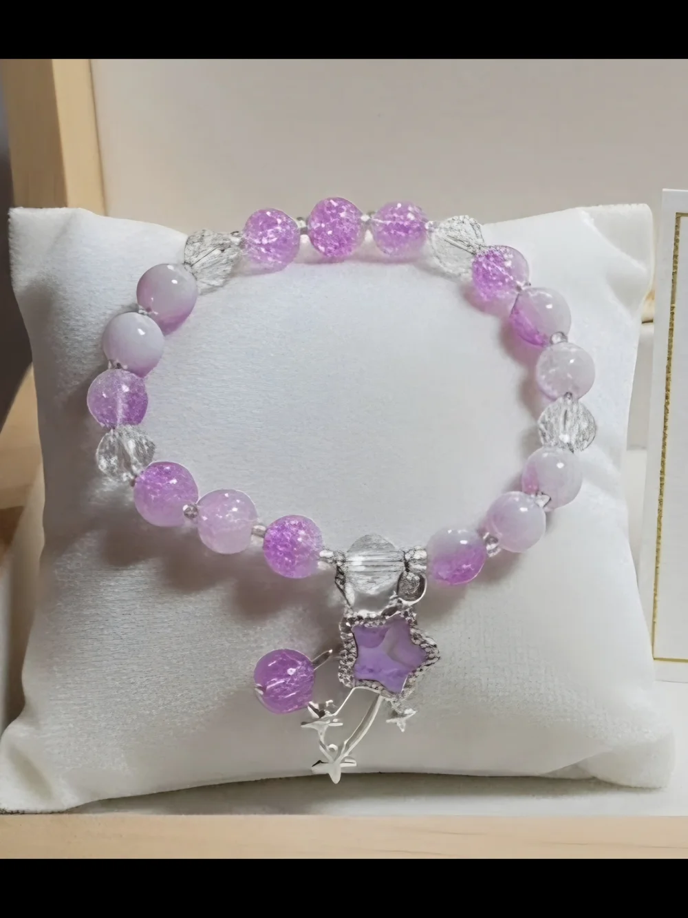 Silver Star Charm Lavender Beaded Bracelet